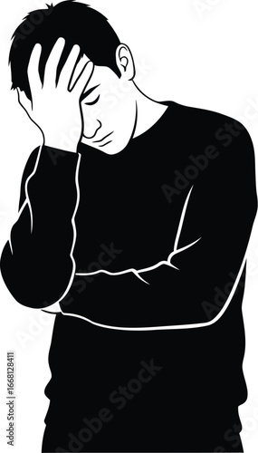 Vector art of a man with his head in his hand, expressing sadness and despair