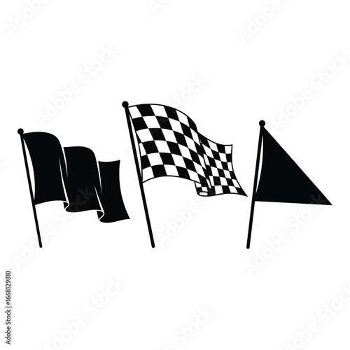 Waving racing flags celebrate victory and announce start or finish of competition silhouette