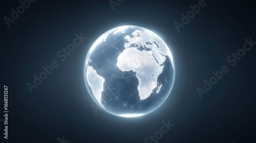 Glowing Earth Globe with Network Connections Highlighting Africa and Europe in Dark Background