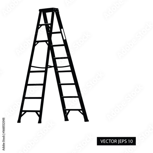 A black and white line drawing of a folded ladder ready for work or storage silhouette
