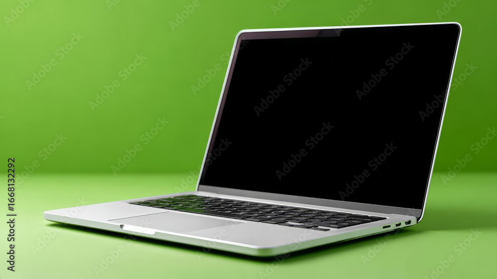 custom made wallpaper toronto digitalModern silver laptop on a green background with blank screen.