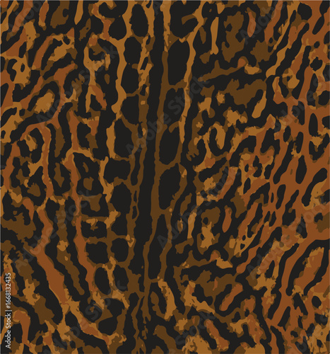 Leopard print. Vector seamless pattern. Animal skin background with black and brown spots on beige backdrop. Abstract exotic safari texture. Jaguar, leo, puma cheetah fur pattern. Repeat design
