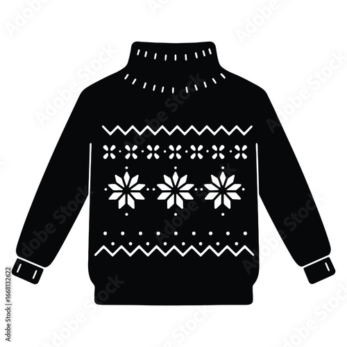 Festive black sweater with white snowflake pattern for winter holidays and cozy seasonal apparel design illustration