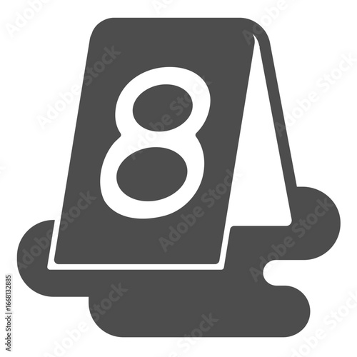 Tablet with mark in blood puddle solid icon, police force concept. Vector graphics. Eight number of evidence, trace sign on white background, glyph style icon for mobile or web design.