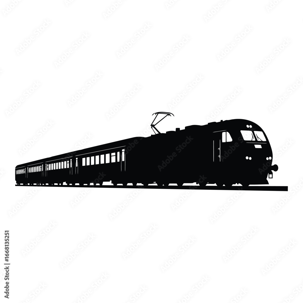 Obraz premium Modern passenger train silhouette moving on tracks representing transportation and travel silhouette