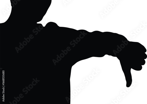 Vector art of a silhouette of a hand with thumb down, expressing disapproval and negative feedback
