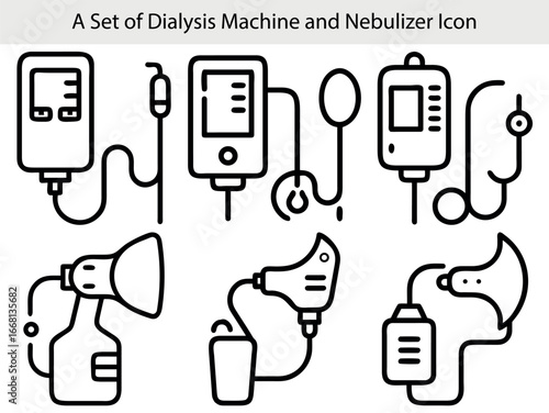 Medical equipment icons dialysis machine nebulizer stethoscope healthcare