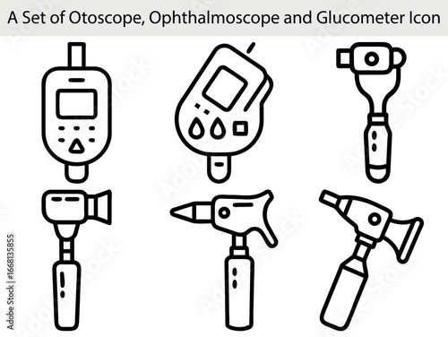 Medical diagnostic instruments otoscope ophthalmoscope glucometer icons vector