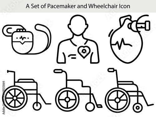 Medical icons showing pacemaker and wheelchair heart health