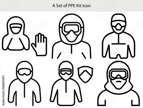 Protective gear icons featuring masks goggles and suits personal protective equipment safety