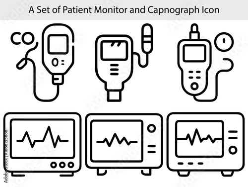Medical monitoring devices with heart rhythm displays capnograph icon