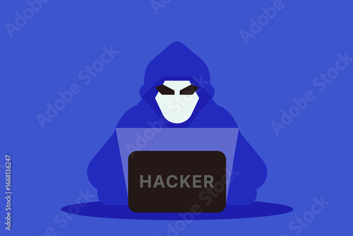 Hacker Using Laptop for Cyber Attack Vector Illustration