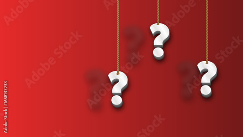 christmas tree decorations, Three hanging white question marks in front of a red wall with copy space - 3D illustration - 1