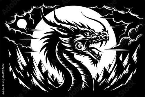 Dragon and Skull Tattoo Design Vector
