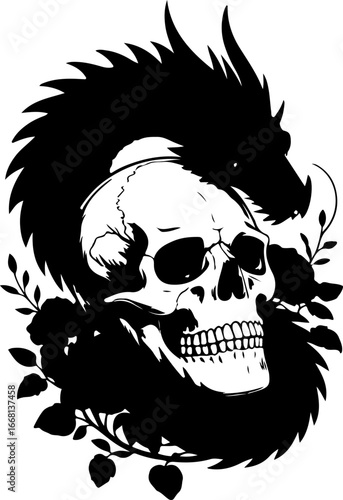 Dragon and Skull Tattoo Design Vector