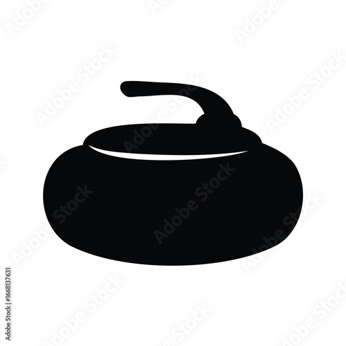 Stylized black silhouette of a curling stone for ice sport illustration, curling stone illustration silhouette