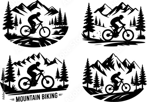 Mountain Biking Adventure Scenes Vector Bundle