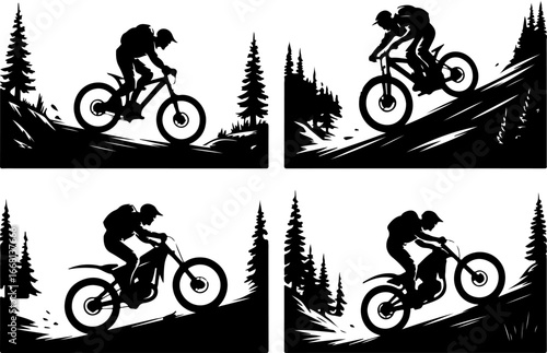 Mountain Biking Adventure Scenes Vector Bundle