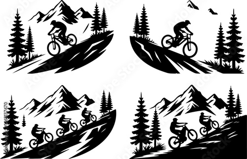 Mountain Biking Adventure Scenes Vector Bundle