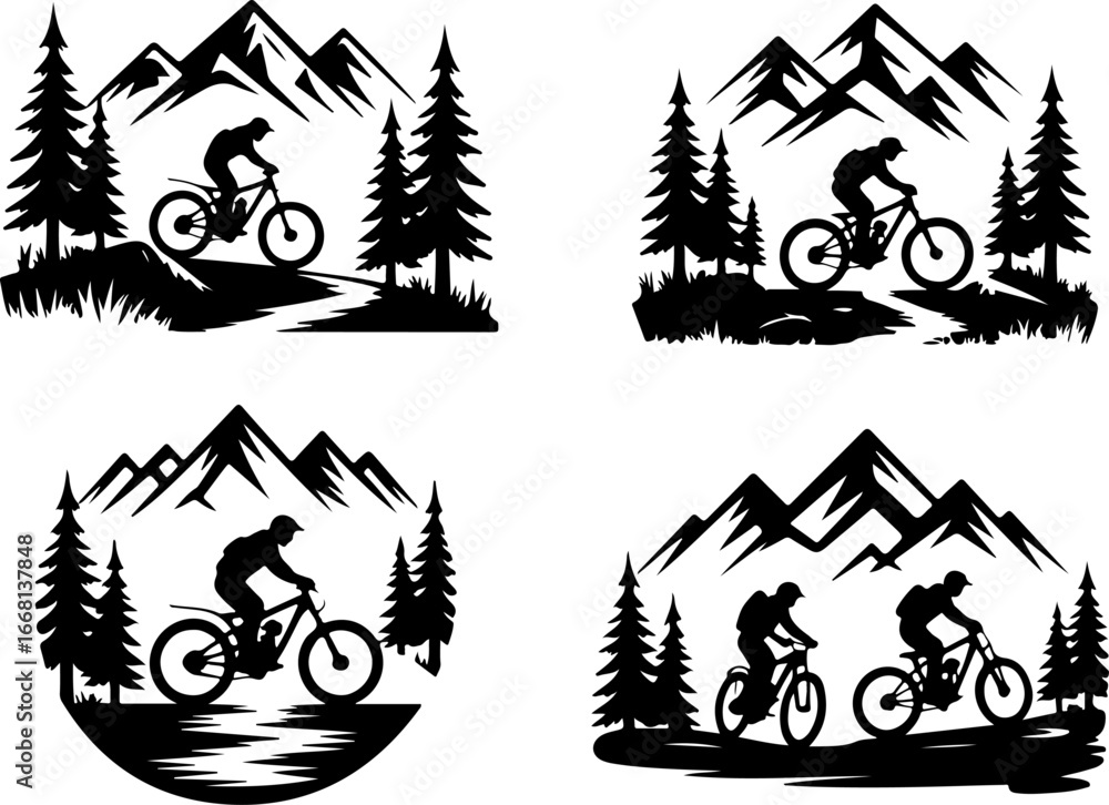 Fototapeta premium Mountain Biking Adventure Scenes Vector Bundle