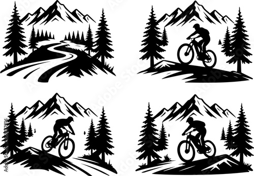 Mountain Biking Adventure Scenes Vector Bundle