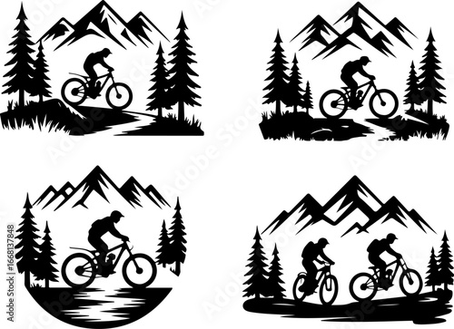Mountain Biking Adventure Scenes Vector Bundle