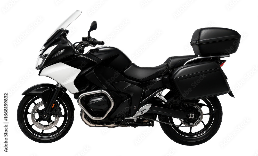 Fototapeta premium Black and white police motorcycle with a top rear storage box