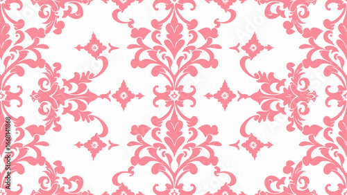 Seamless Pink damask pattern on beige background