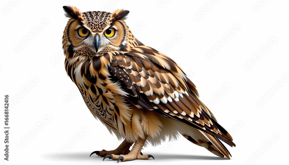 Fototapeta premium Realistic Owl Perched with Piercing Yellow Eyes