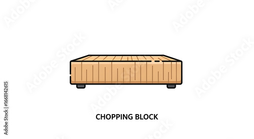 Illustration of a wooden chopping block with dark outlines on a white background isolated ai generated