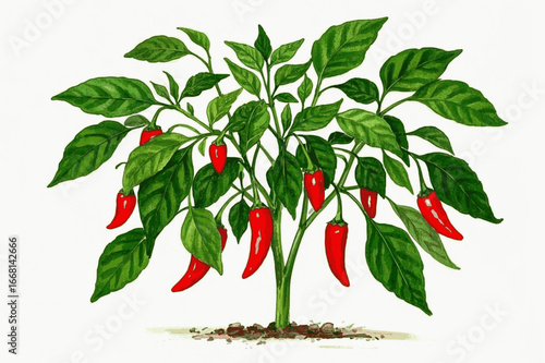 Fiery Jewel Red chili plant isolated watercolor vector illustration svg