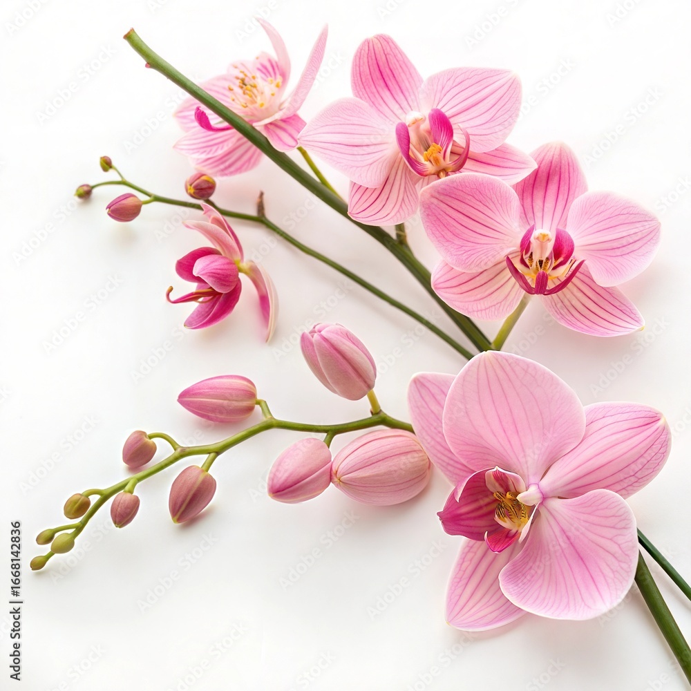 Fototapeta premium Delicate Pink Orchid Blossom on White Background 