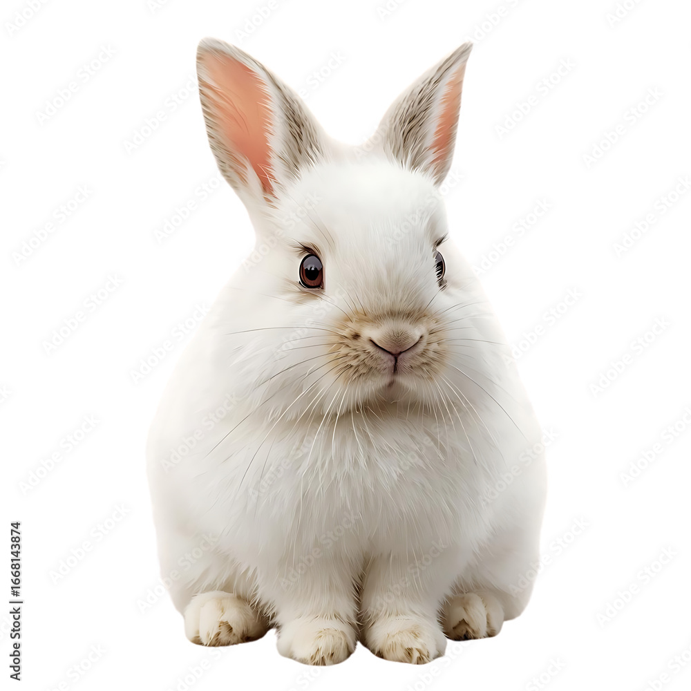 Fototapeta premium Cute White Rabbit PNG Isolated on Transparent Background, Realistic Bunny Clipart