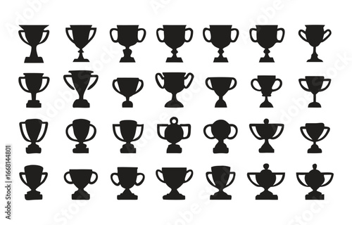 Collection of award trophies icons vector silhouettes for sports achievements and victory celebrations in a graphic design asset pack