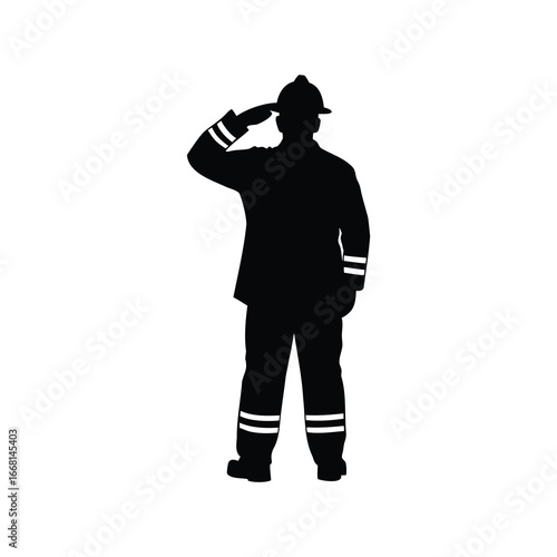 Silhouette of a respectful fireman saluting, demonstrating honor and professional dedication, firefighter saluting illustration silhouette