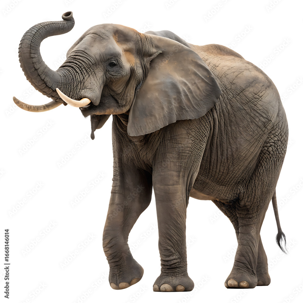 Fototapeta premium A large African elephant with big ears isolated on a transparent background png