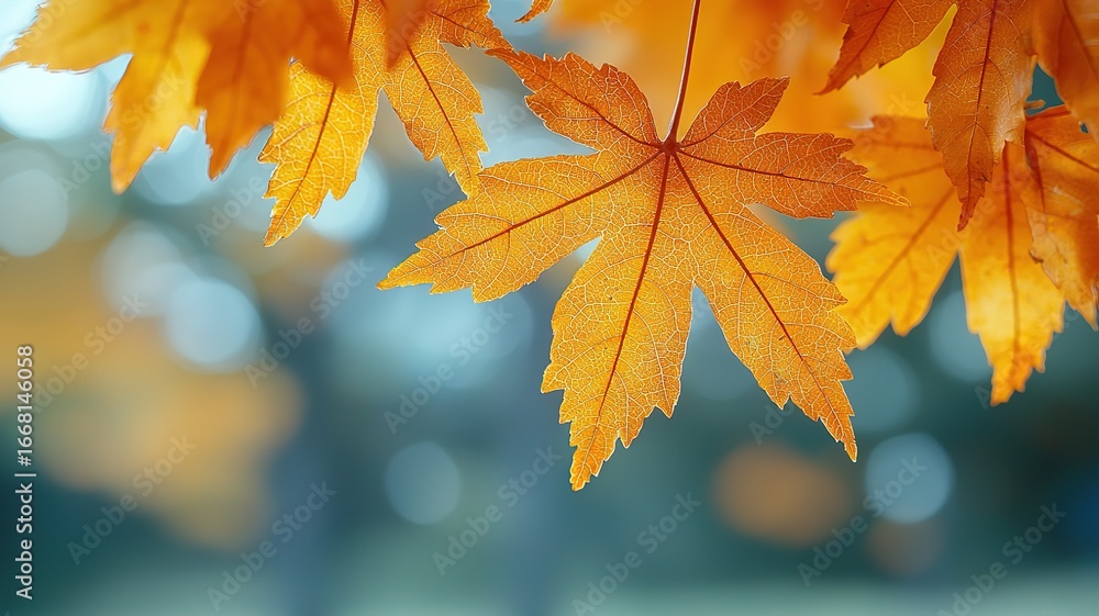 Close-Up of Autumn Maple Leaves, Soft Focus Macro Vintage Film Style