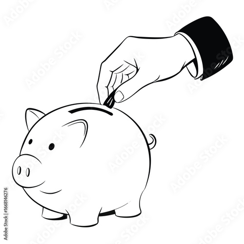 Hand inserting a coin into a piggy bank, symbolizing saving money and financial planning