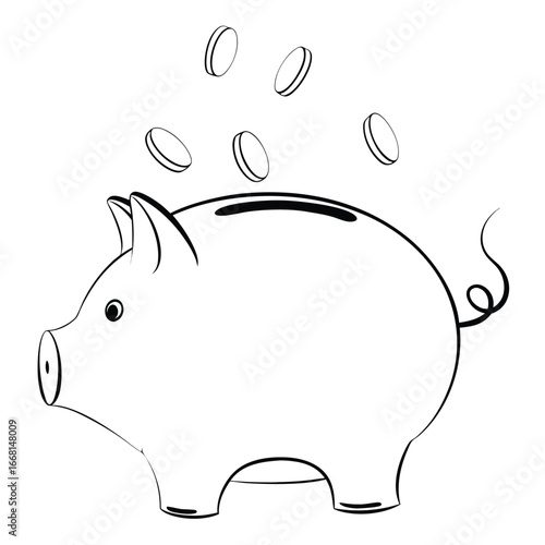 A playful illustration of a piggy bank collecting coins, symbolizing savings and financial growth