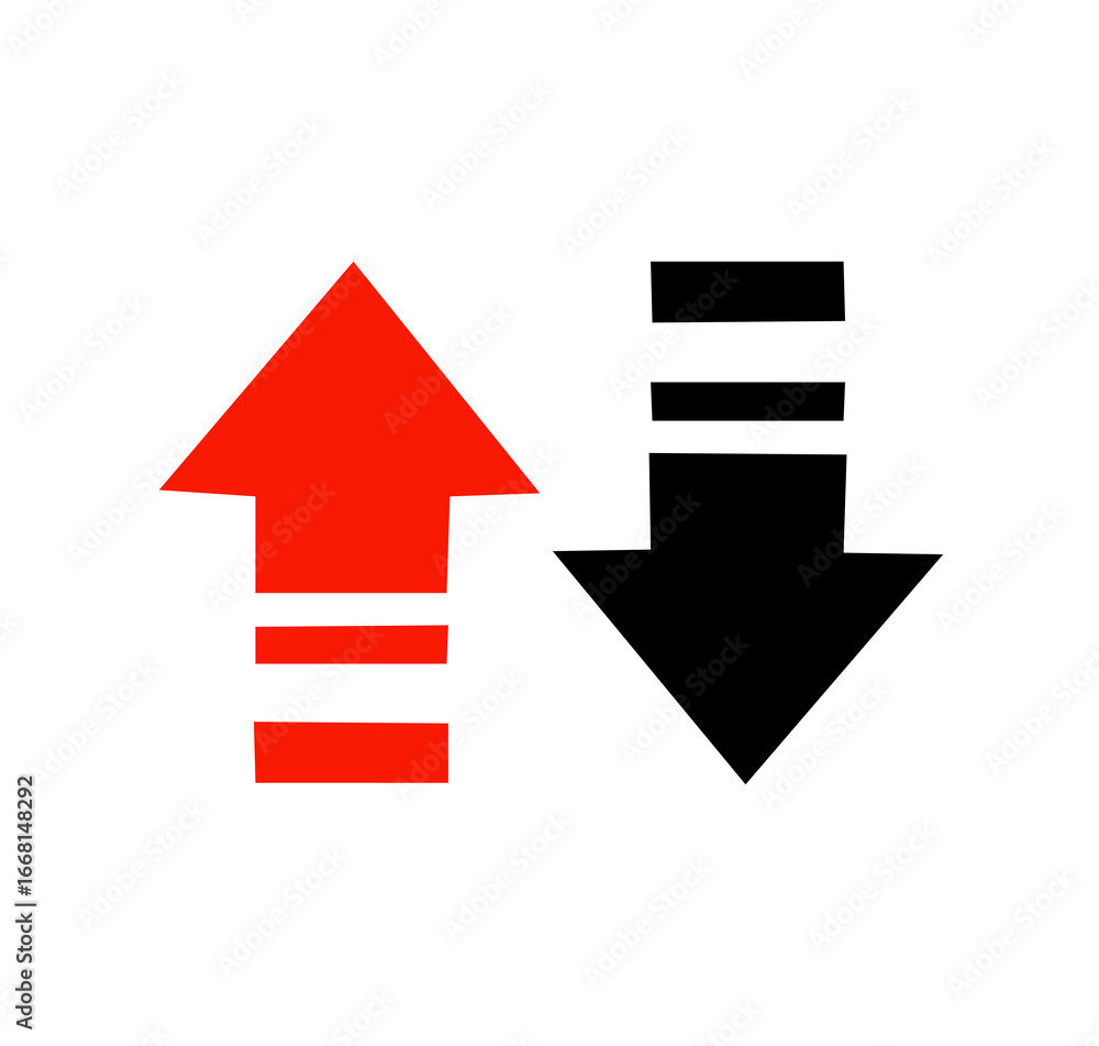 black and red up and down arrows icon on white background black and red up and down arrows icon on white background
