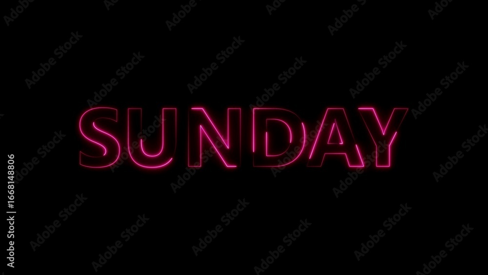 Fototapeta premium Bright Pink Neon Word SUNDAY Illuminated on Black Background sunday week