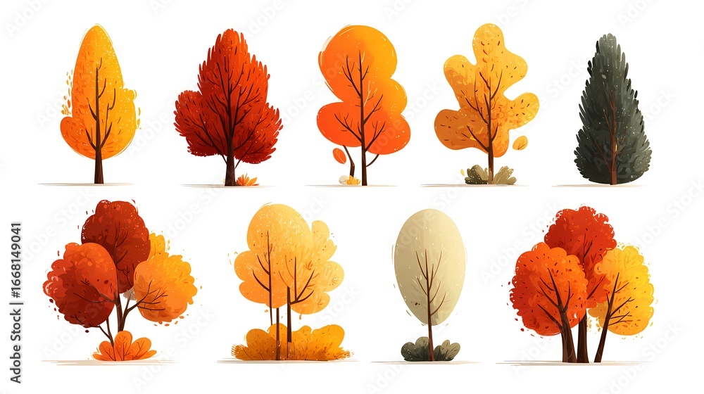 Obraz premium Collection of stylized autumn trees in vibrant colors