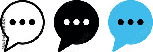 Three diverse speech bubbles with ellipsis, symbolizing communication, conversation, and ideas.