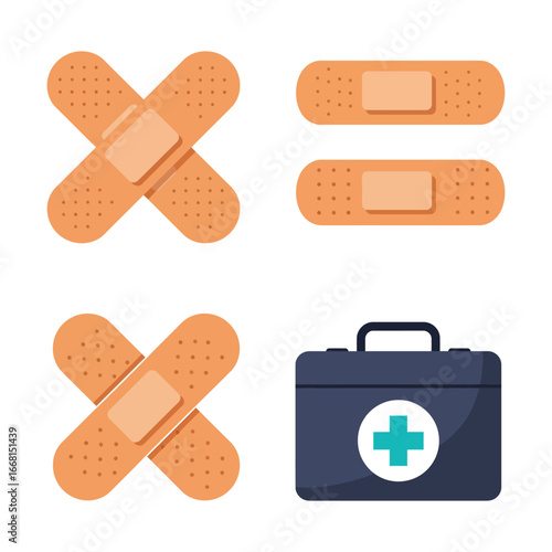 First aid kit and bandages for medical care and treatment