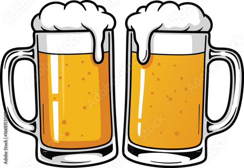 Glass of beer with froth on white background