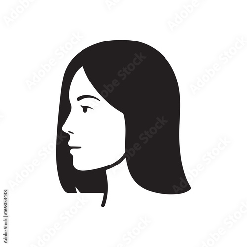 Simplistic female profile vector icon for user interface applications.
