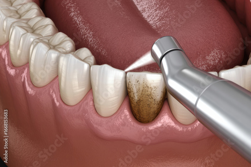 Dental Hygiene Procedure with Low Feedback Air Polishing Technique for Tooth Stain Removal and Cleaning, Promoting Oral Health and Fresh Breath