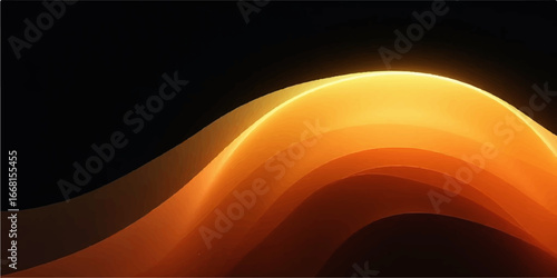 Bright, warm orange and yellow fractal waves with glowing lines create a vibrant, abstract energy backdrop