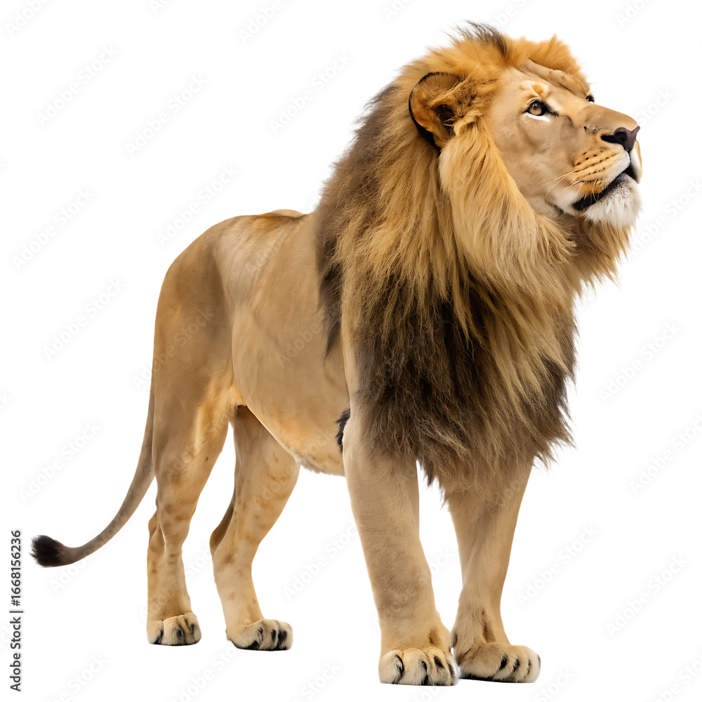 Fototapeta premium A majestic male lion with a large mane isolated on a transparent background png