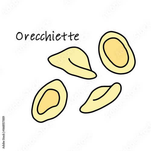 Orecchiette pasta illustration in doodle style, handful of macaroni isolated on white